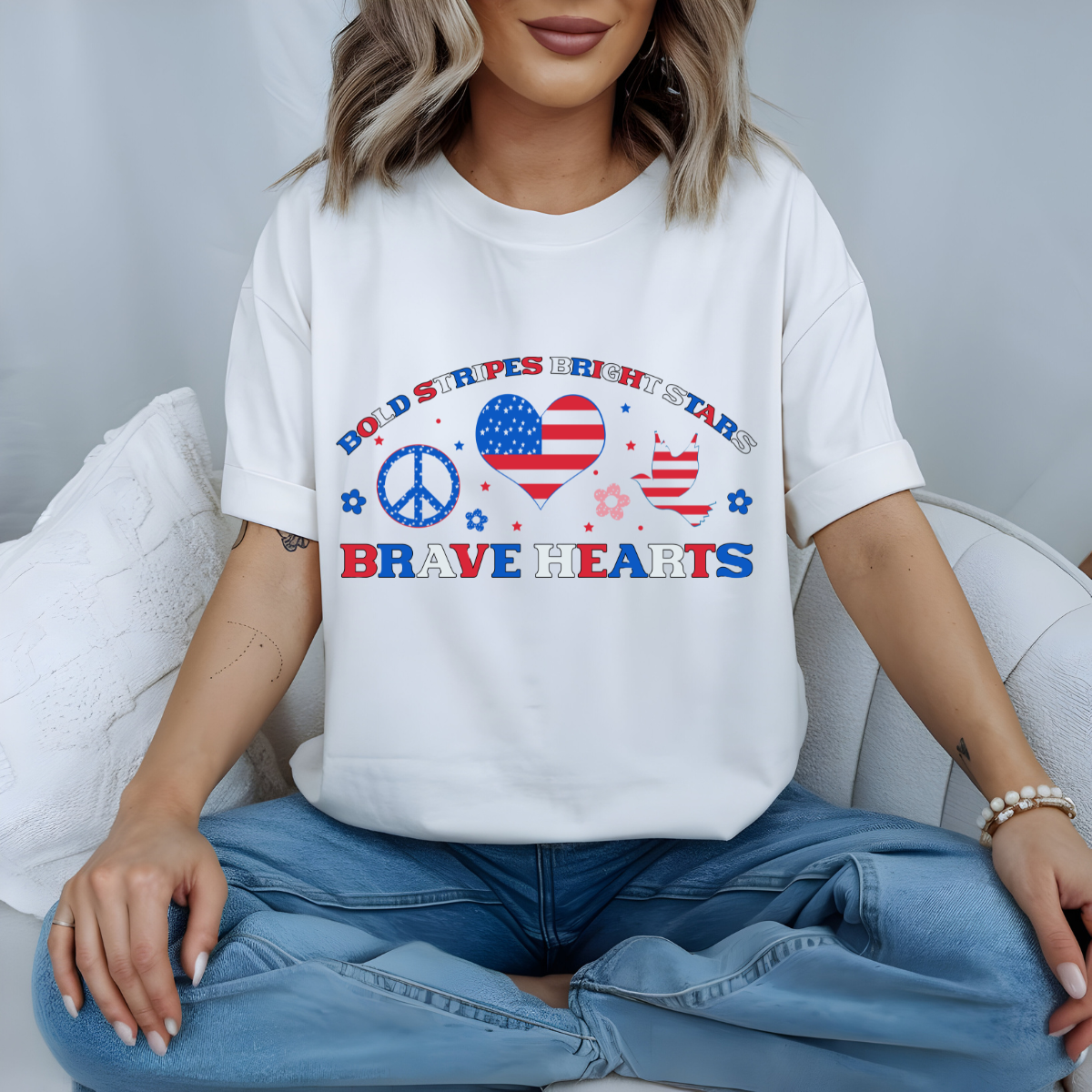 Bold Stripes Bright Stars Brave Hearts Patriotic Graphic Tee