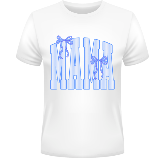 Blue Bow Mama Graphic Tee – Trendy Coquette Mom Shirt