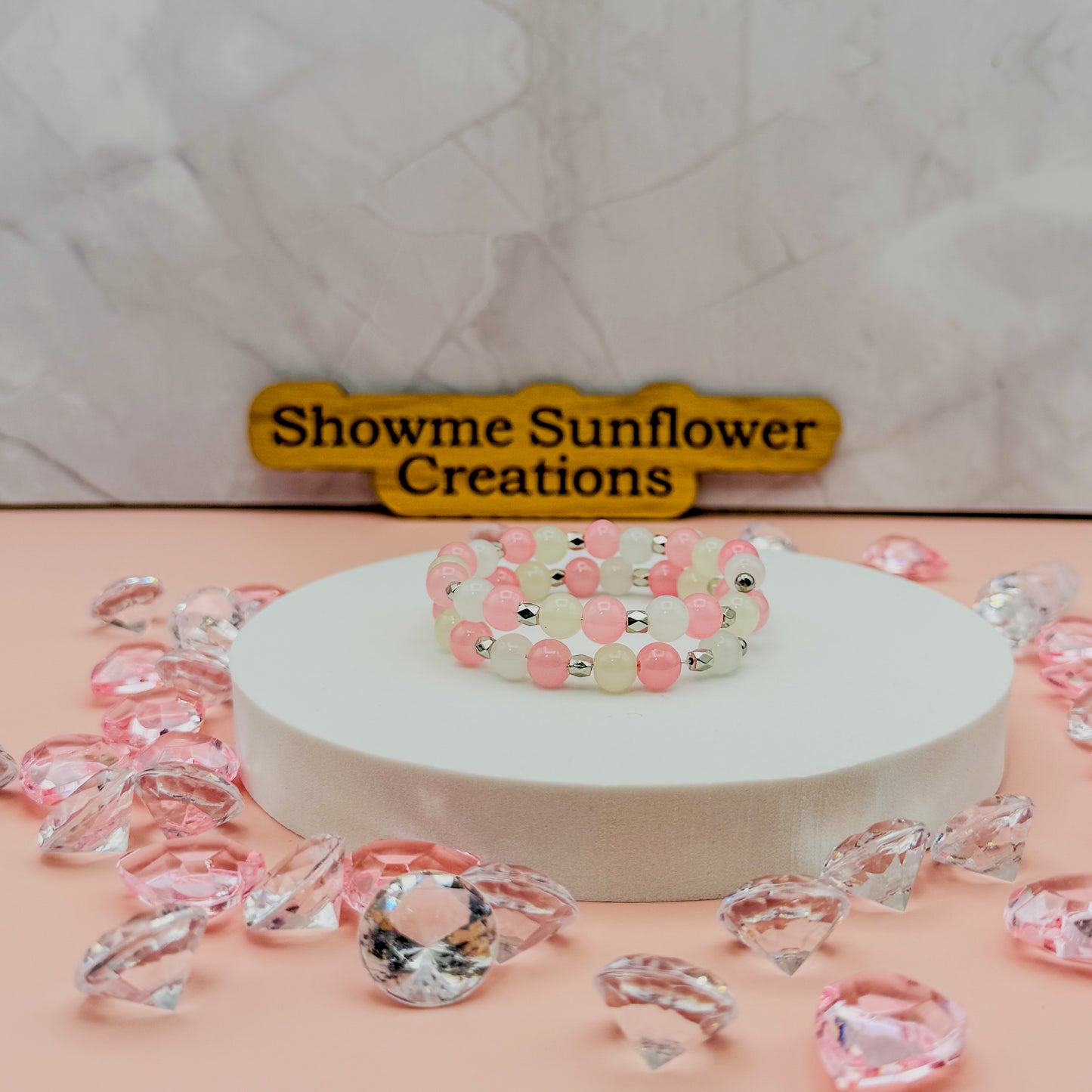 Pink & White Beaded Coil Bracelet - Elegant & Versatile