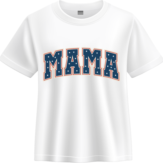 Mama Patriotic Stars Graphic Tee – Vintage Americana Fourth of July Shirt