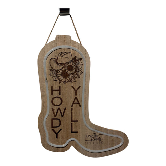 🤠 “Howdy Y’all” Lighted Western Boot Wood Sign