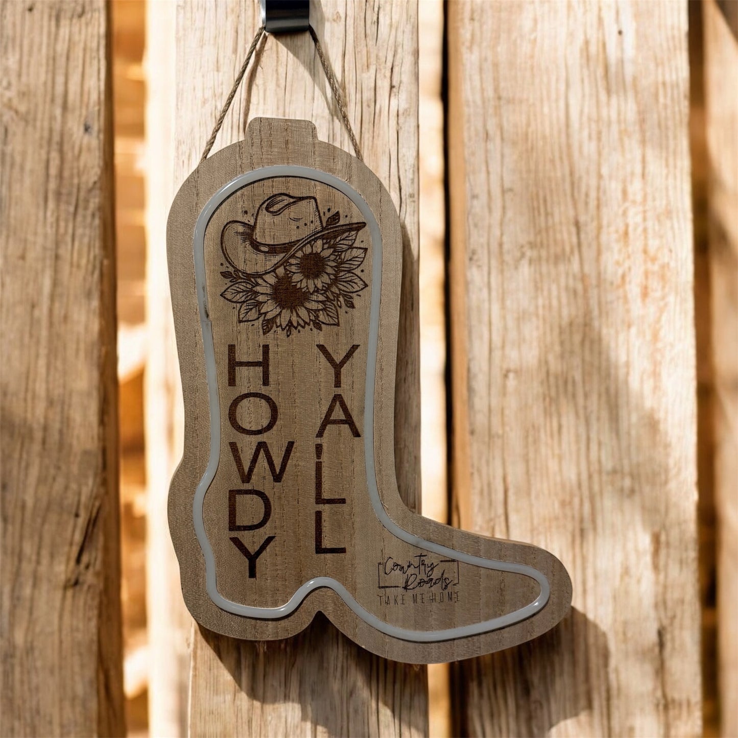 🤠 “Howdy Y’all” Lighted Western Boot Wood Sign