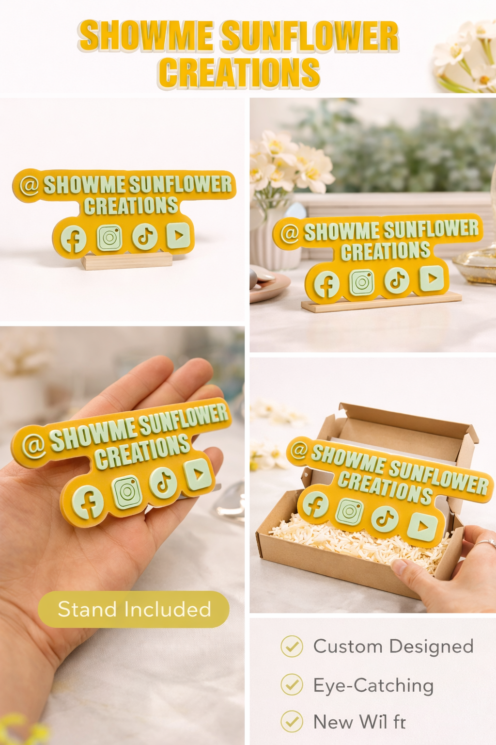 Custom Acrylic Social Media Sign | Business Name Display watermark | Instagram Facebook TikTok Logo Sign