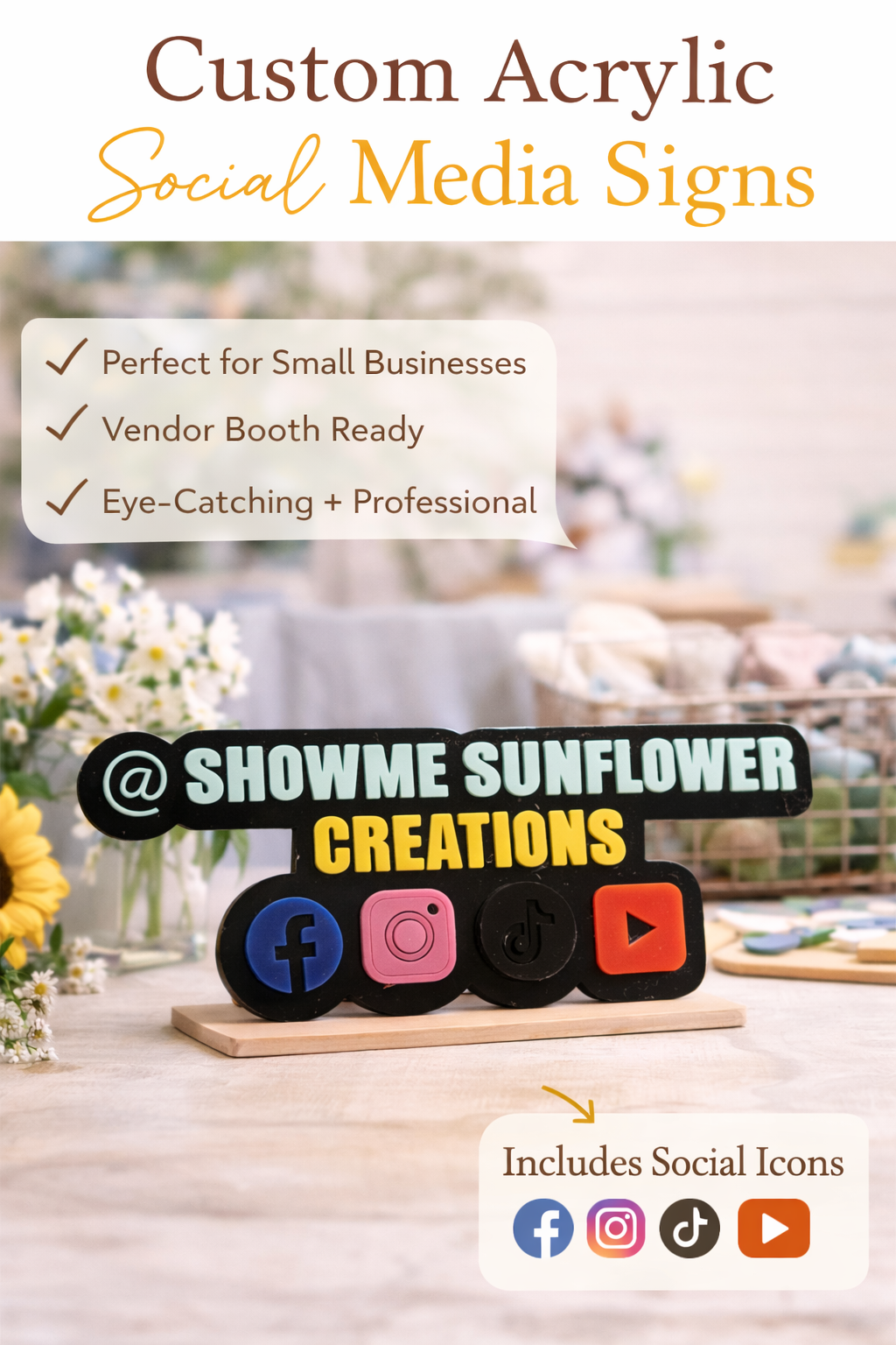 Custom Acrylic Social Media Sign | Business Name Display watermark | Instagram Facebook TikTok Logo Sign