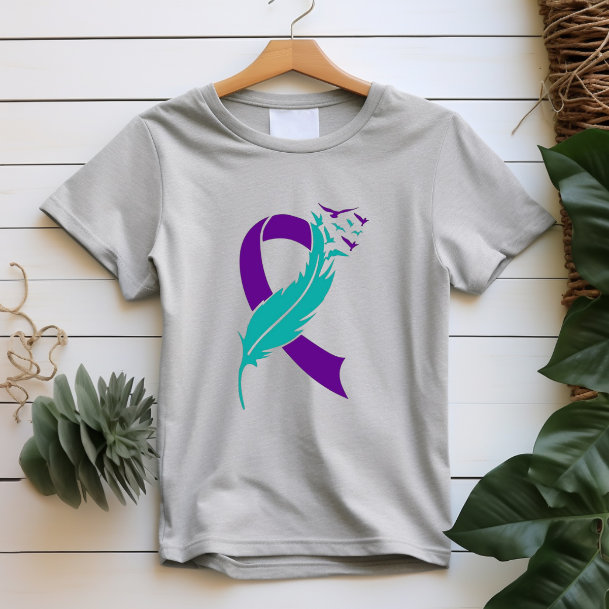 Suicide Prevention Awareness Feather Ribbon Sweatshirt or T-Shirt- Mental Health Matters