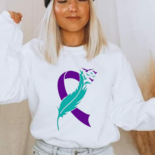 Suicide Prevention Awareness Feather Ribbon Sweatshirt or T-Shirt- Mental Health Matters
