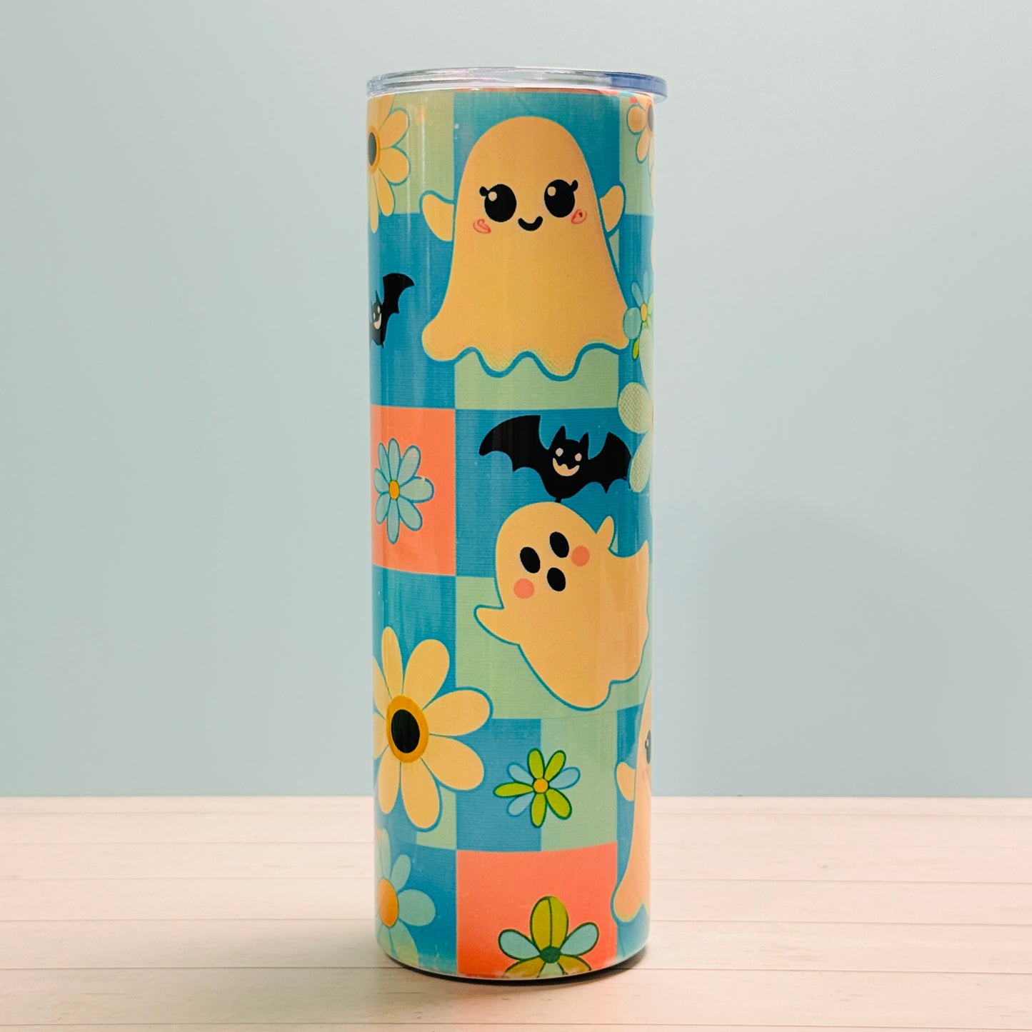 👻 30oz Sublimated Tumbler – Ghosts, Bats & Daisies Design