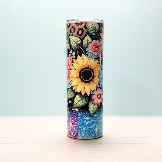 🌸 30oz Sublimated Tumbler – Colorful Sunflower & Glitter Design