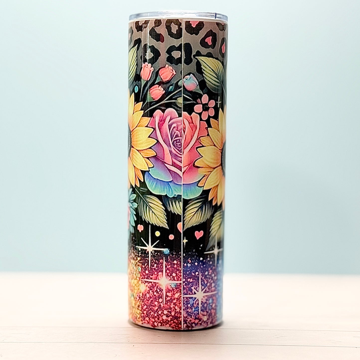 🌸 30oz Sublimated Tumbler – Colorful Sunflower & Glitter Design