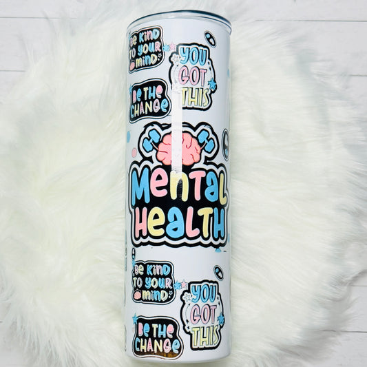 💚 30oz Stainless Steel Sublimated Tumbler – Mental Health Affirmations Design