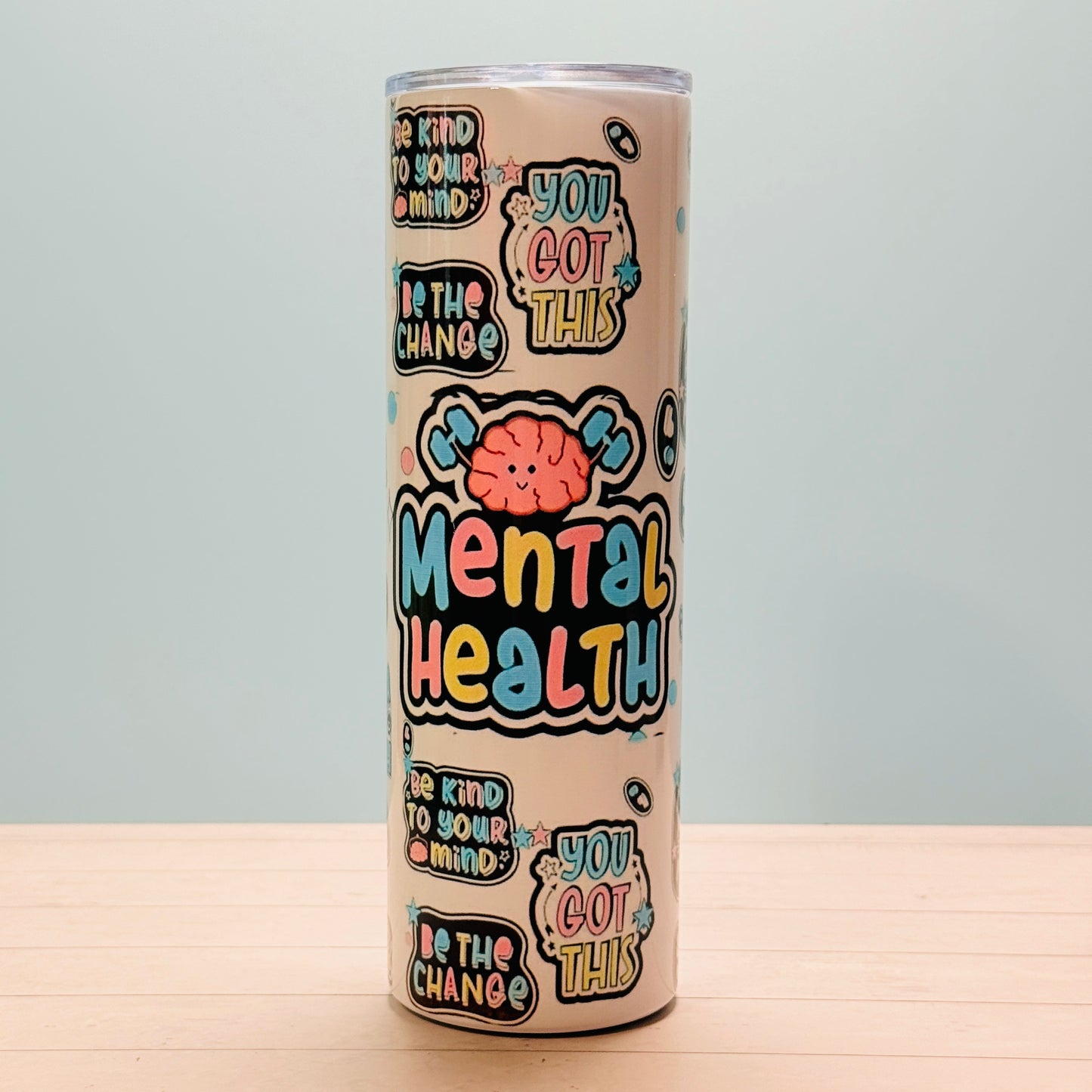 💚 30oz Stainless Steel Sublimated Tumbler – Mental Health Affirmations Design