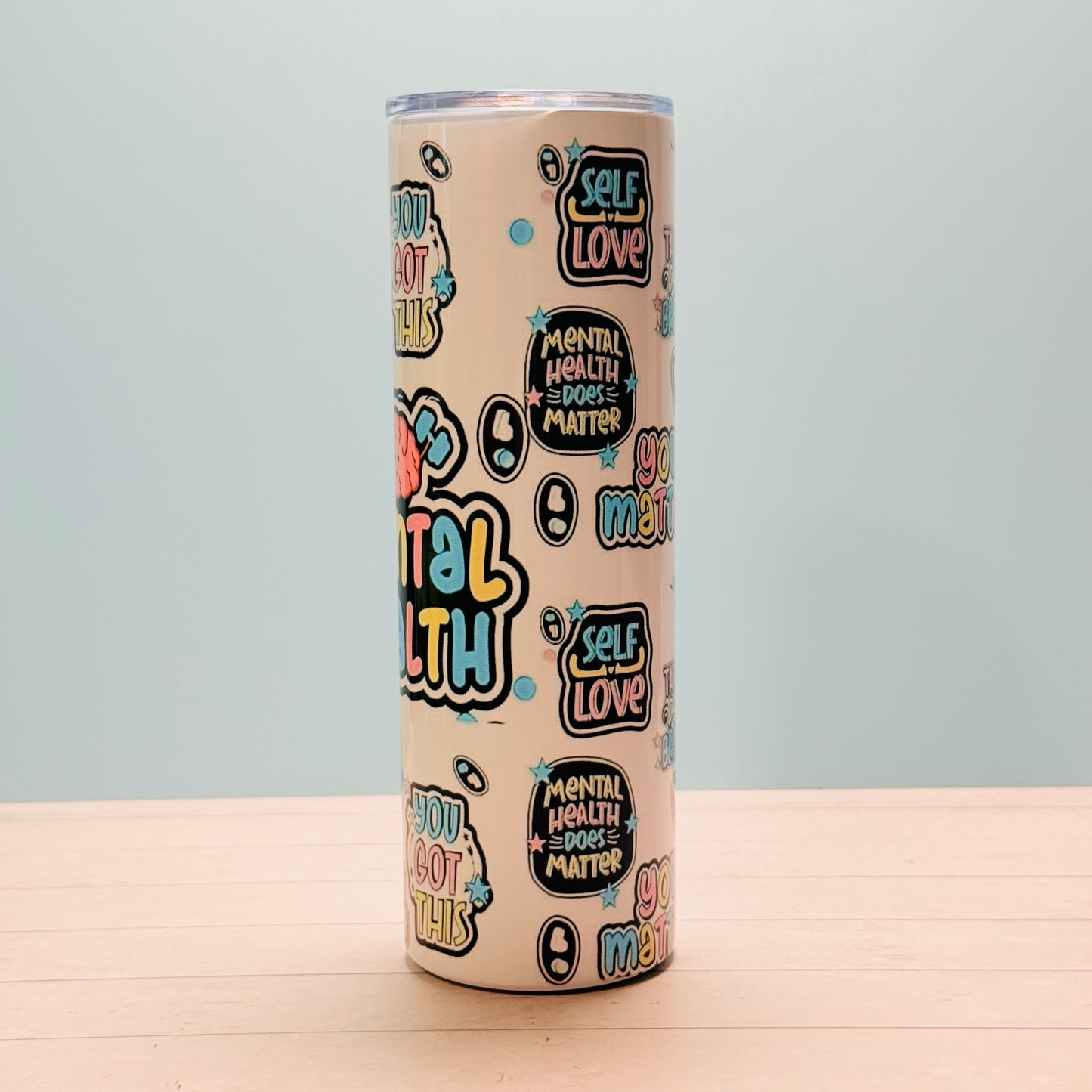 💚 30oz Stainless Steel Sublimated Tumbler – Mental Health Affirmations Design