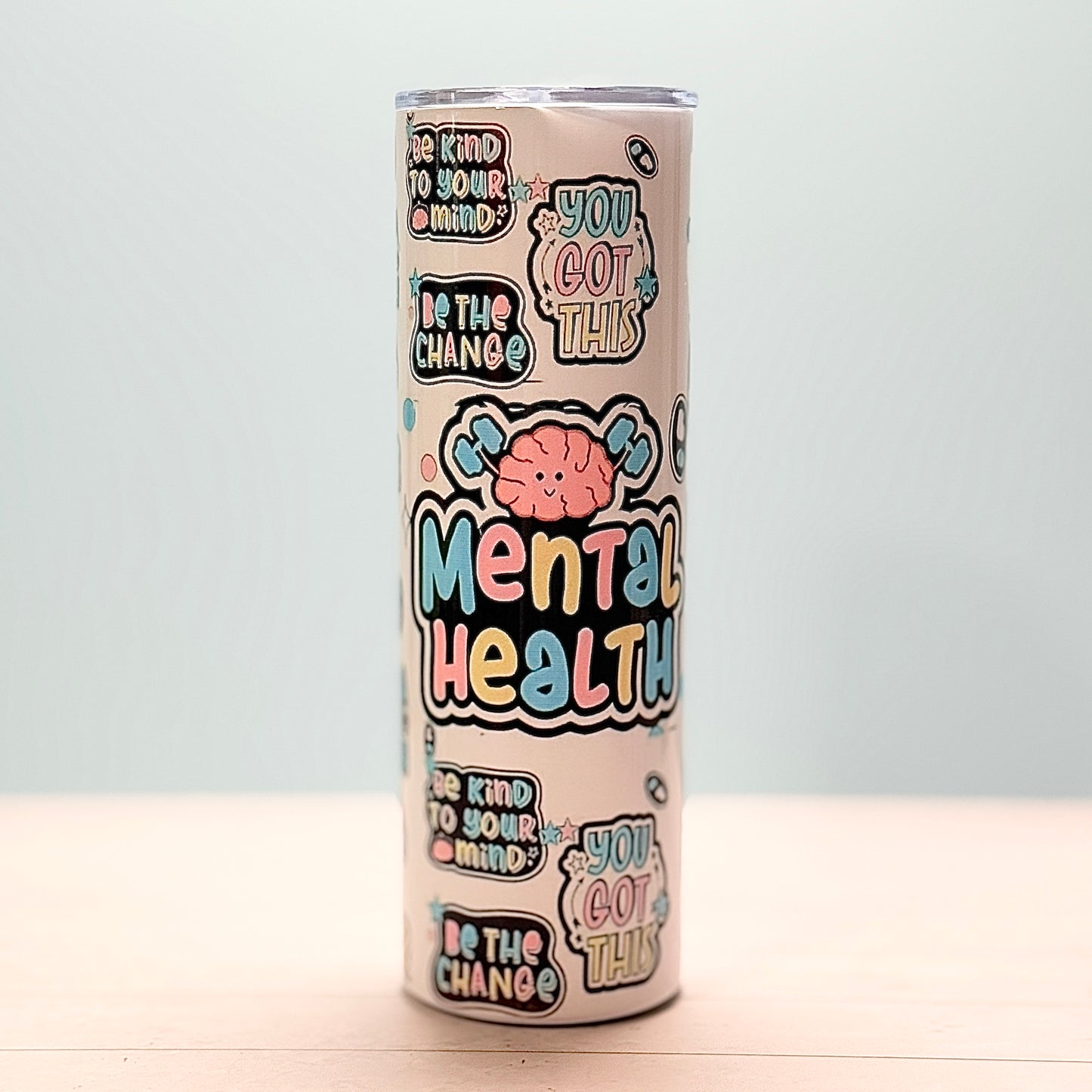 💚 30oz Stainless Steel Sublimated Tumbler – Mental Health Affirmations Design