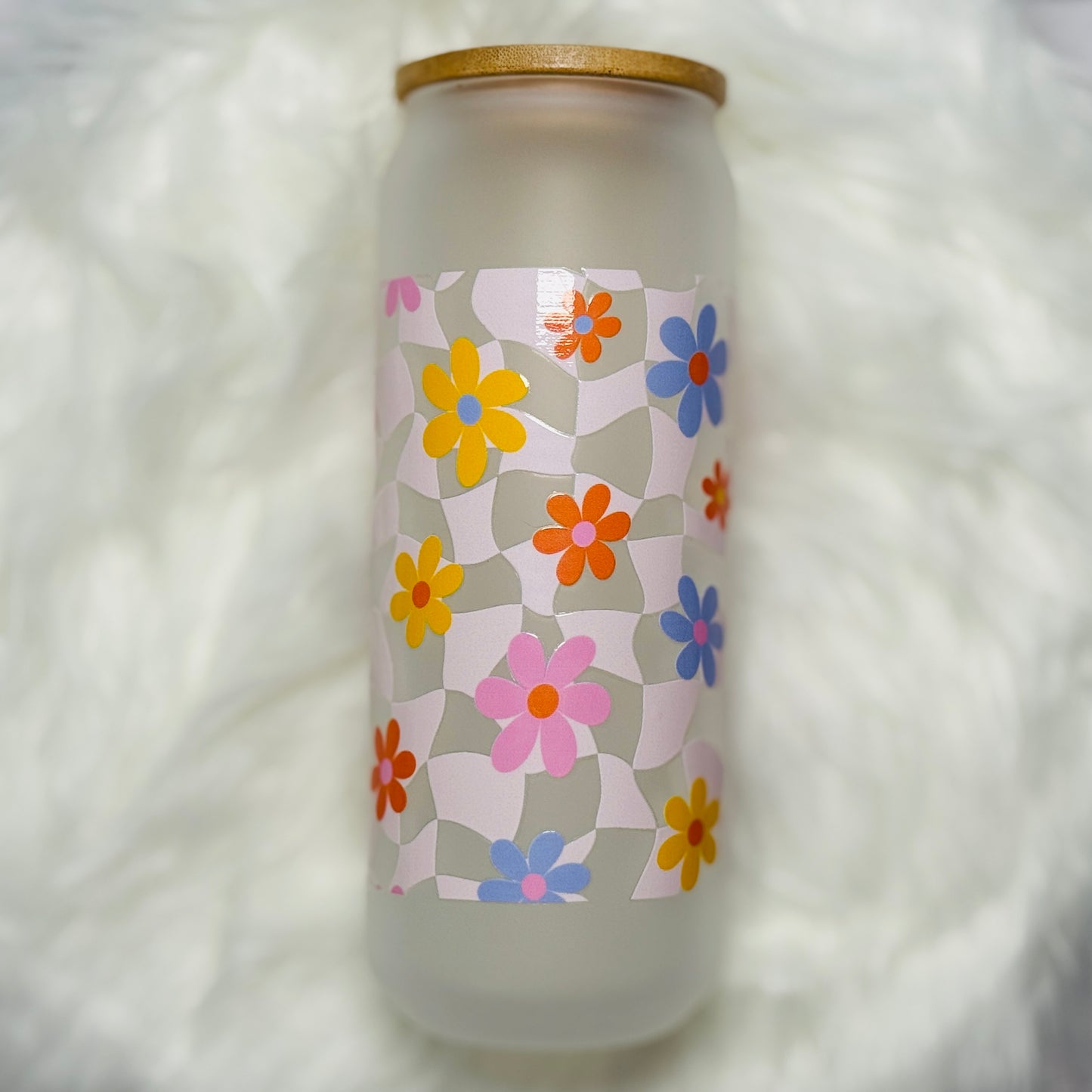 🌸✨20oz Frosted Glass Can Tumbler Wrapped in a Floral UVDTF✨🌸