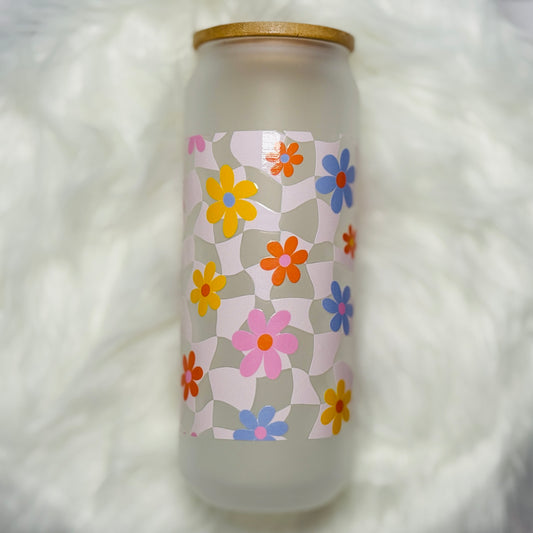 🌸✨20oz Frosted Glass Can Tumbler Wrapped in a Floral UVDTF✨🌸