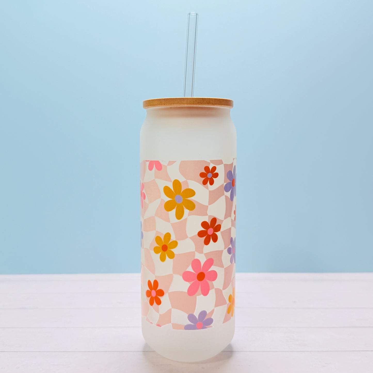 🌸✨20oz Frosted Glass Can Tumbler Wrapped in a Floral UVDTF✨🌸