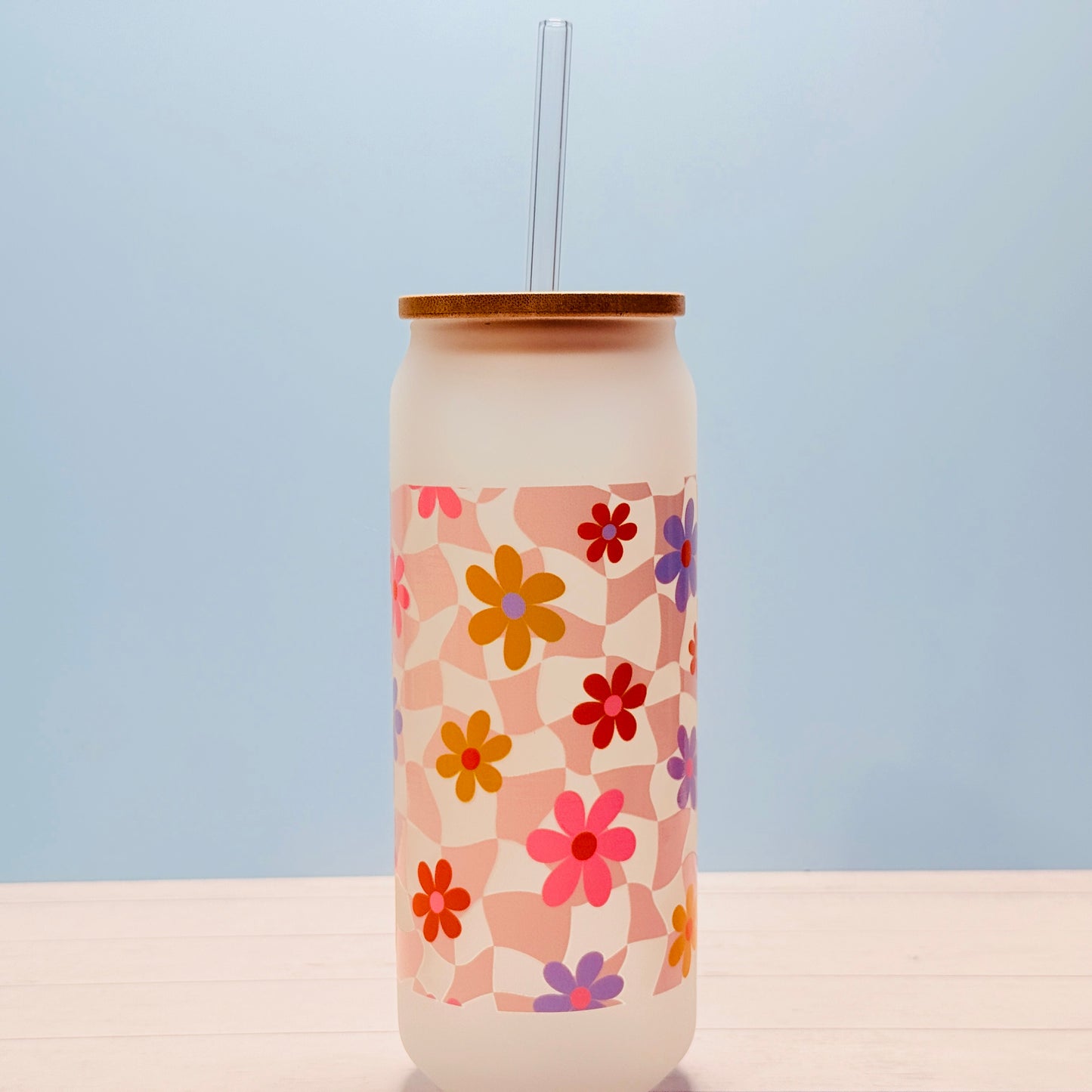 🌸✨20oz Frosted Glass Can Tumbler Wrapped in a Floral UVDTF✨🌸