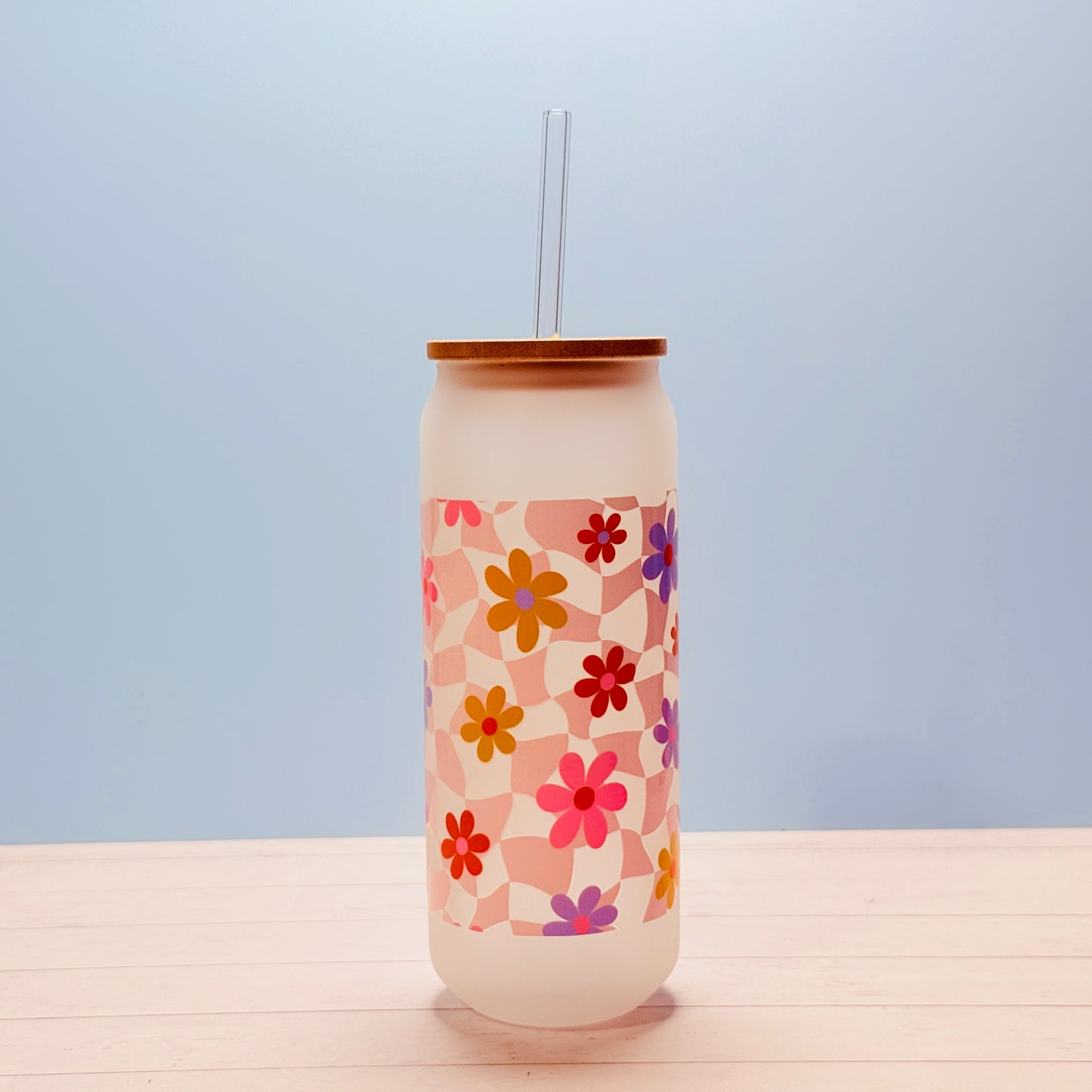 🌸✨20oz Frosted Glass Can Tumbler Wrapped in a Floral UVDTF✨🌸