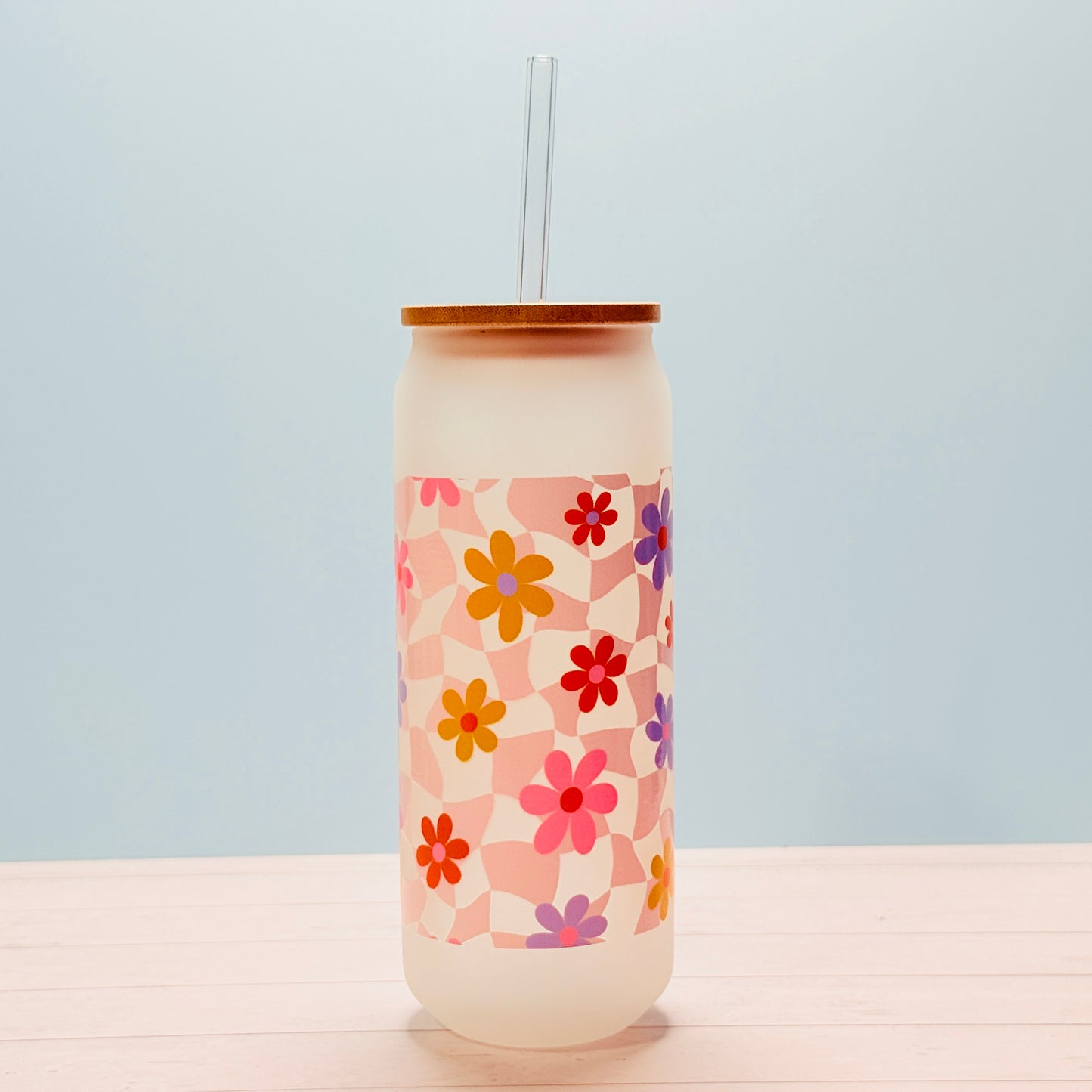 🌸✨20oz Frosted Glass Can Tumbler Wrapped in a Floral UVDTF✨🌸
