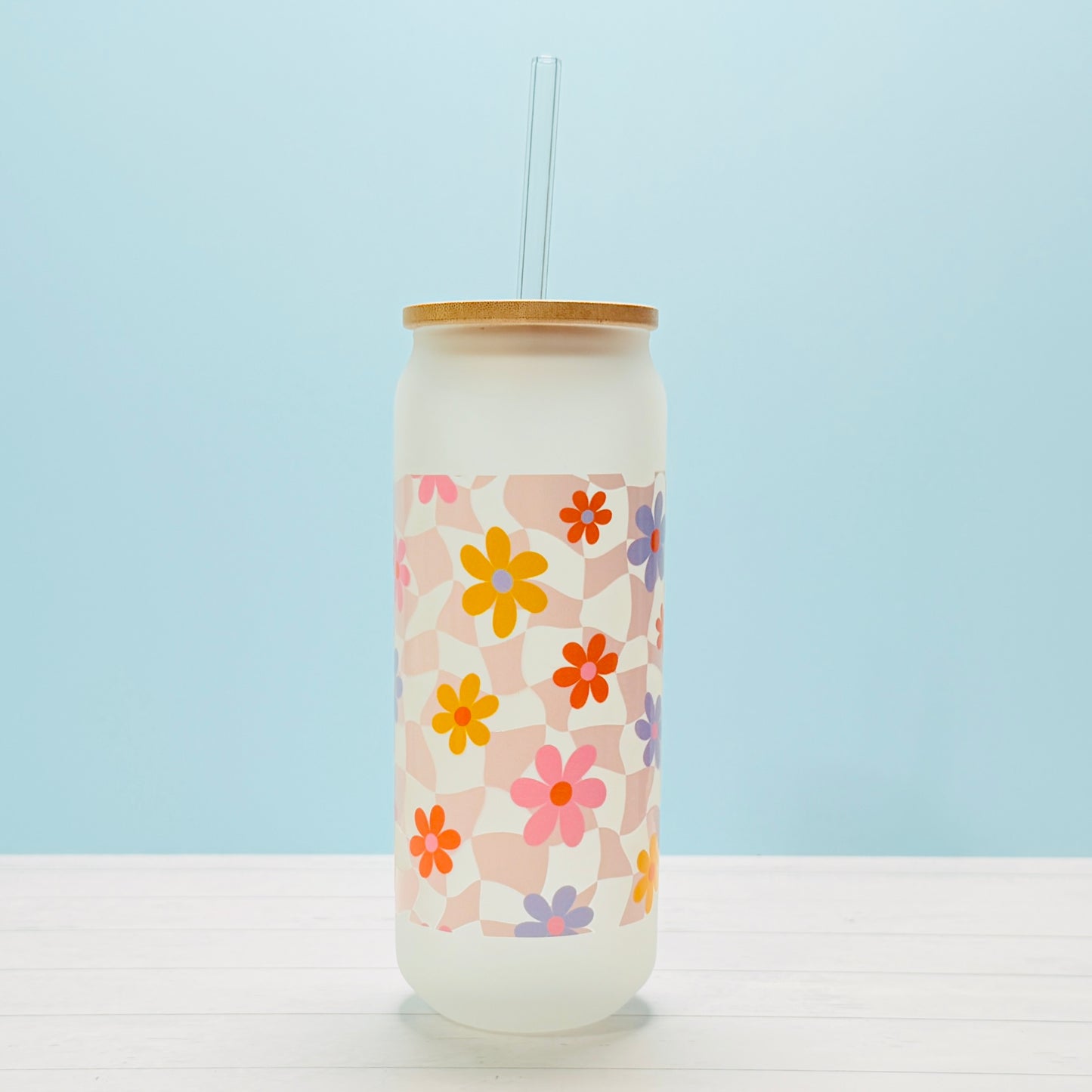🌸✨20oz Frosted Glass Can Tumbler Wrapped in a Floral UVDTF✨🌸