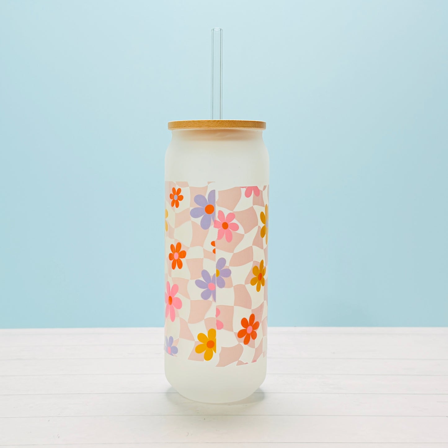 🌸✨20oz Frosted Glass Can Tumbler Wrapped in a Floral UVDTF✨🌸