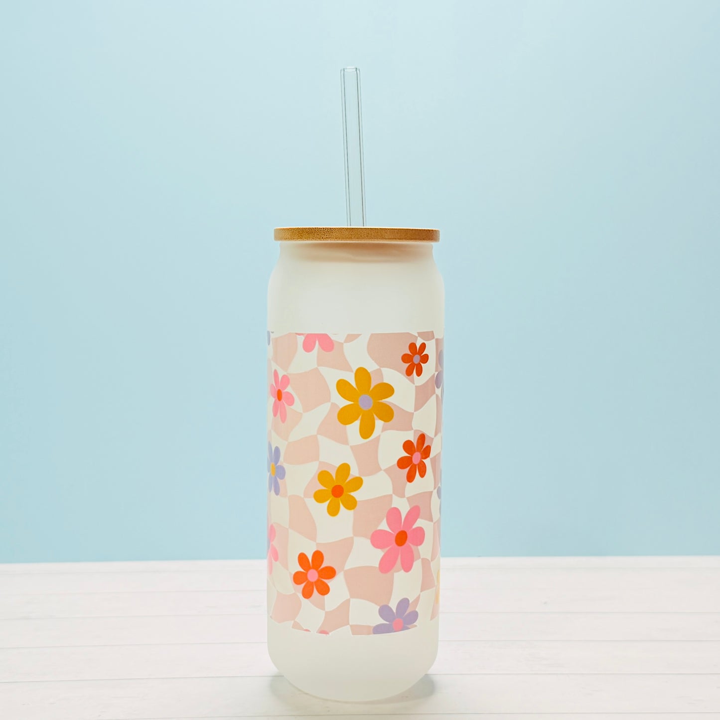 🌸✨20oz Frosted Glass Can Tumbler Wrapped in a Floral UVDTF✨🌸