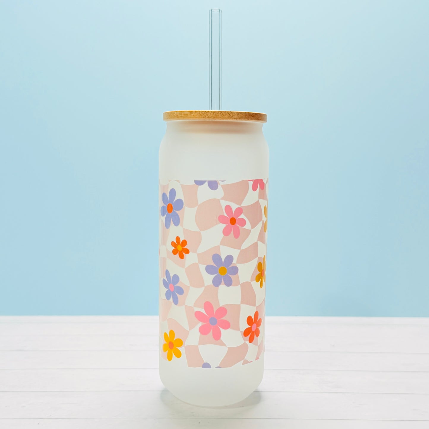 🌸✨20oz Frosted Glass Can Tumbler Wrapped in a Floral UVDTF✨🌸