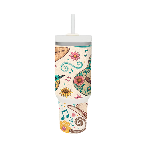 Whimsical Floral & Music Tumbler with Straw – Joy in Every Sip
