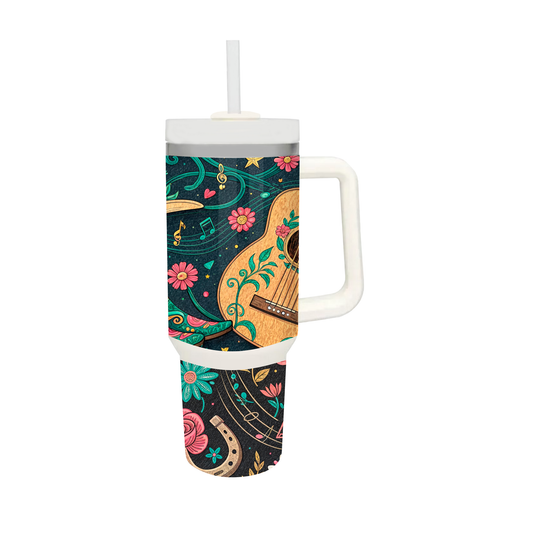 Floral Guitar Music Tumbler with Handle – Where Music Blooms