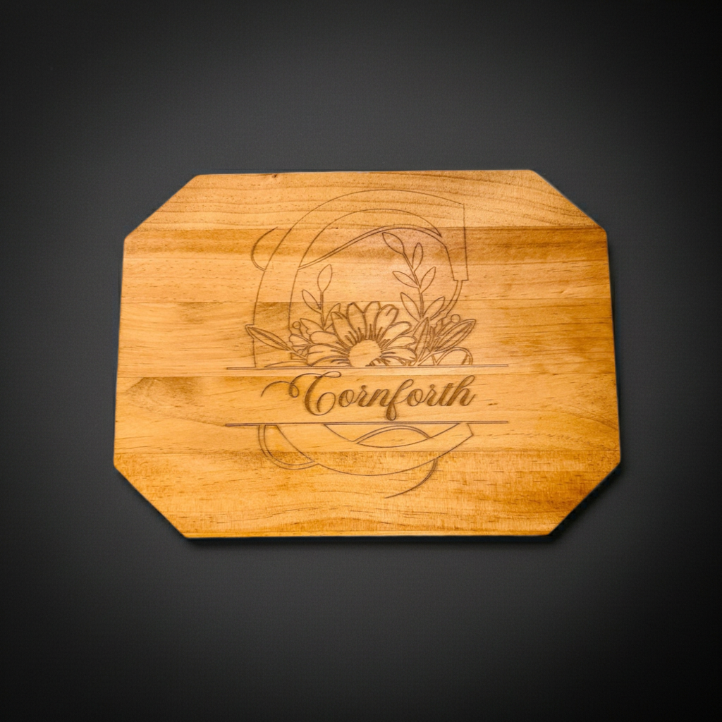 Personalized Engraved Charcuterie Board – Custom Floral Monogram Gift