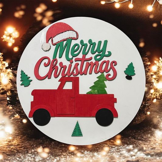 Merry Christmas Red Truck Door Hanger