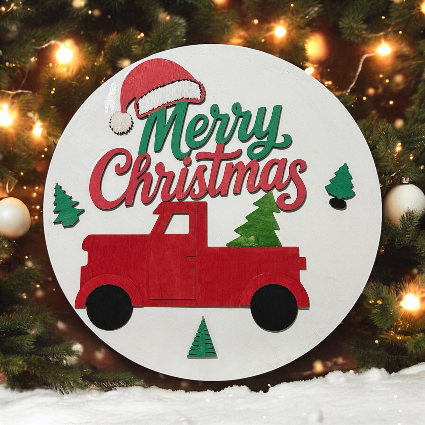 Merry Christmas Red Truck Door Hanger
