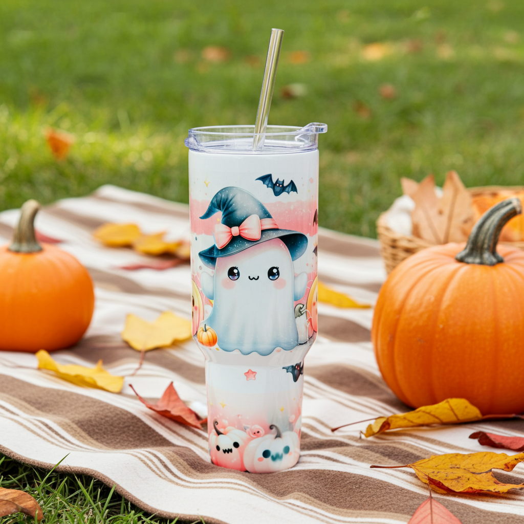 Kawaii Ghost Halloween Tumbler