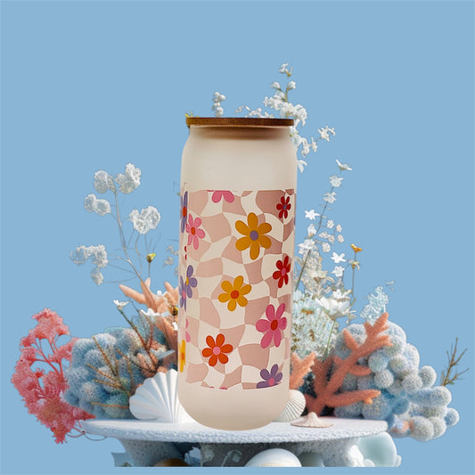 🌸✨20oz Frosted Glass Can Tumbler Wrapped in a Floral UVDTF✨🌸