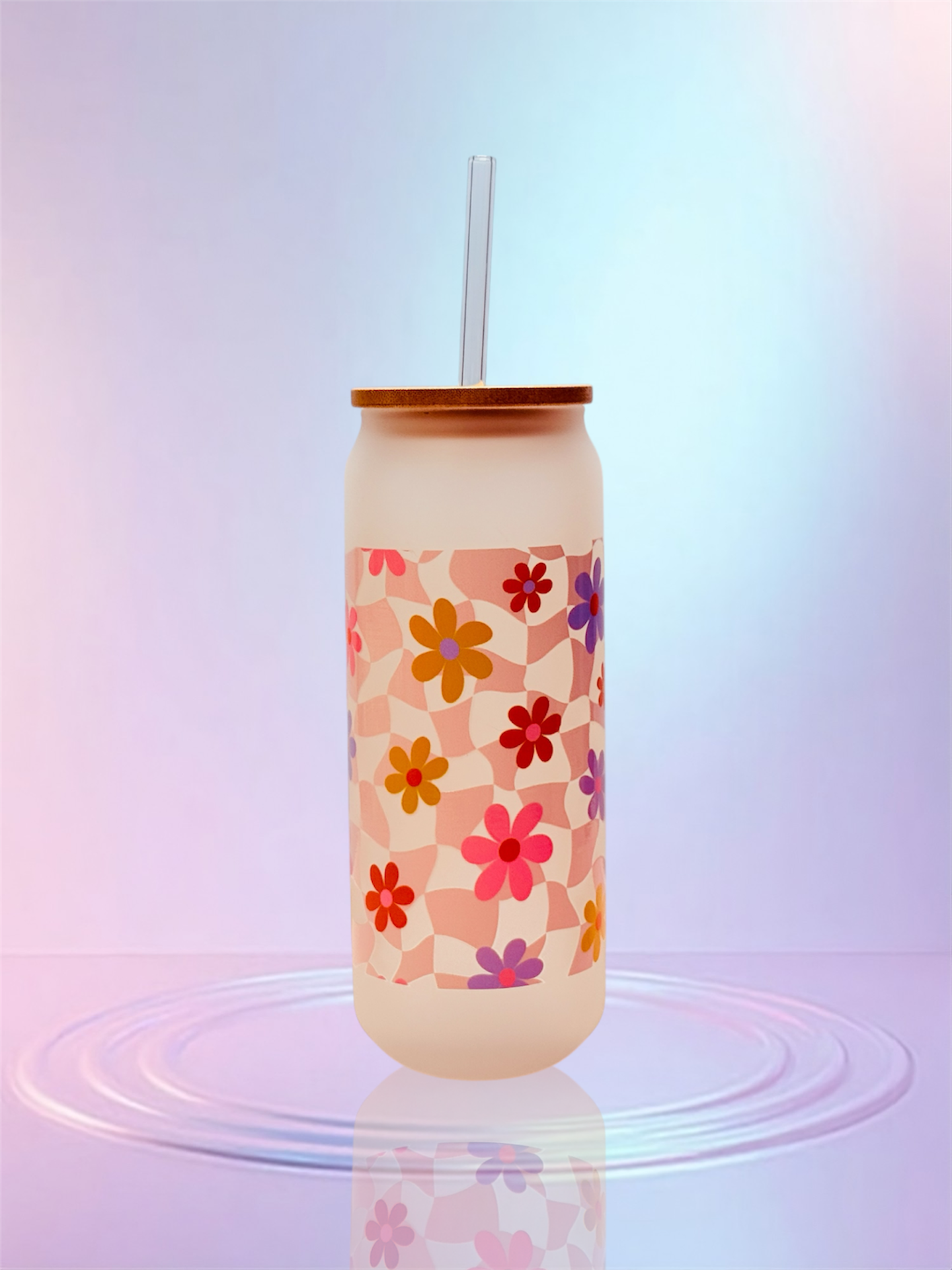 🌸✨20oz Frosted Glass Can Tumbler Wrapped in a Floral UVDTF✨🌸