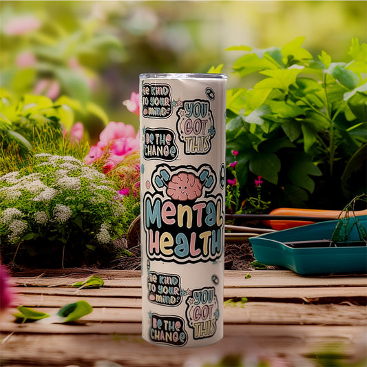 💚 30oz Stainless Steel Sublimated Tumbler – Mental Health Affirmations Design