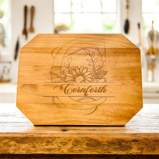 Personalized Engraved Charcuterie Board – Custom Floral Monogram Gift