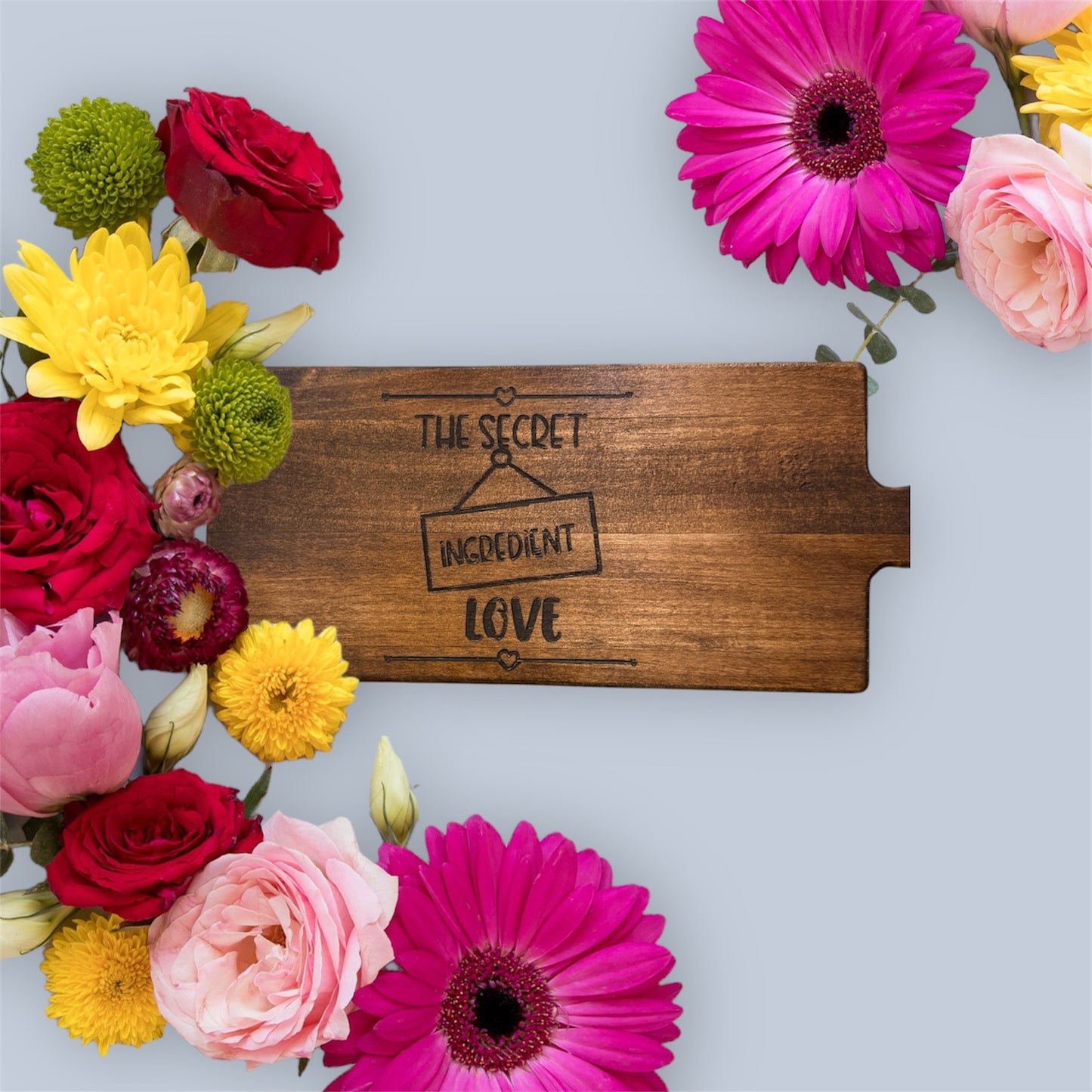 ❤️ The Secret Ingredient Is Love – Engraved Wooden Cutting Board
