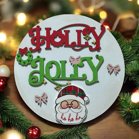 🎄 Holly Jolly Wooden Christmas Door Sign