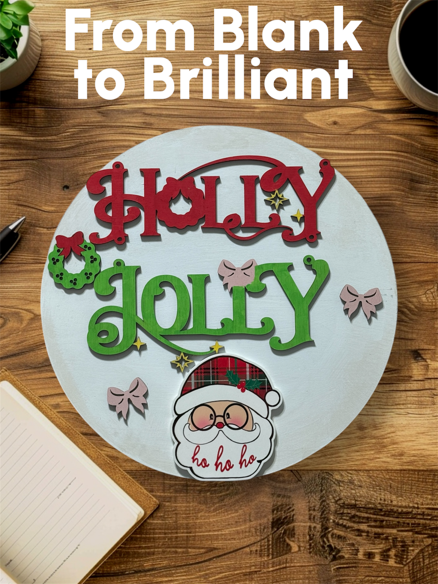 🎄 Holly Jolly Wooden Christmas Door Sign