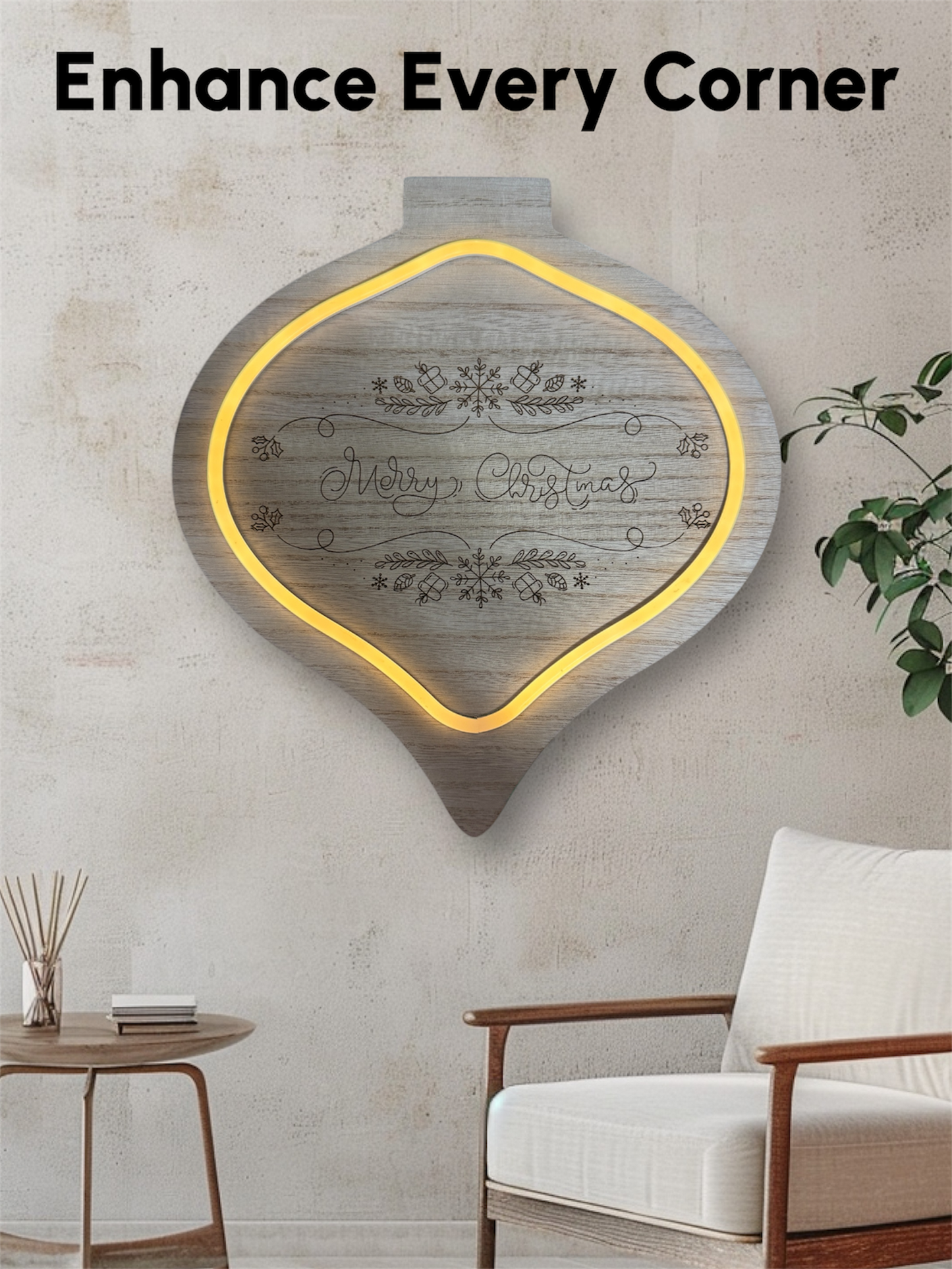 🎄 Merry Christmas Lighted Wooden Door Sign