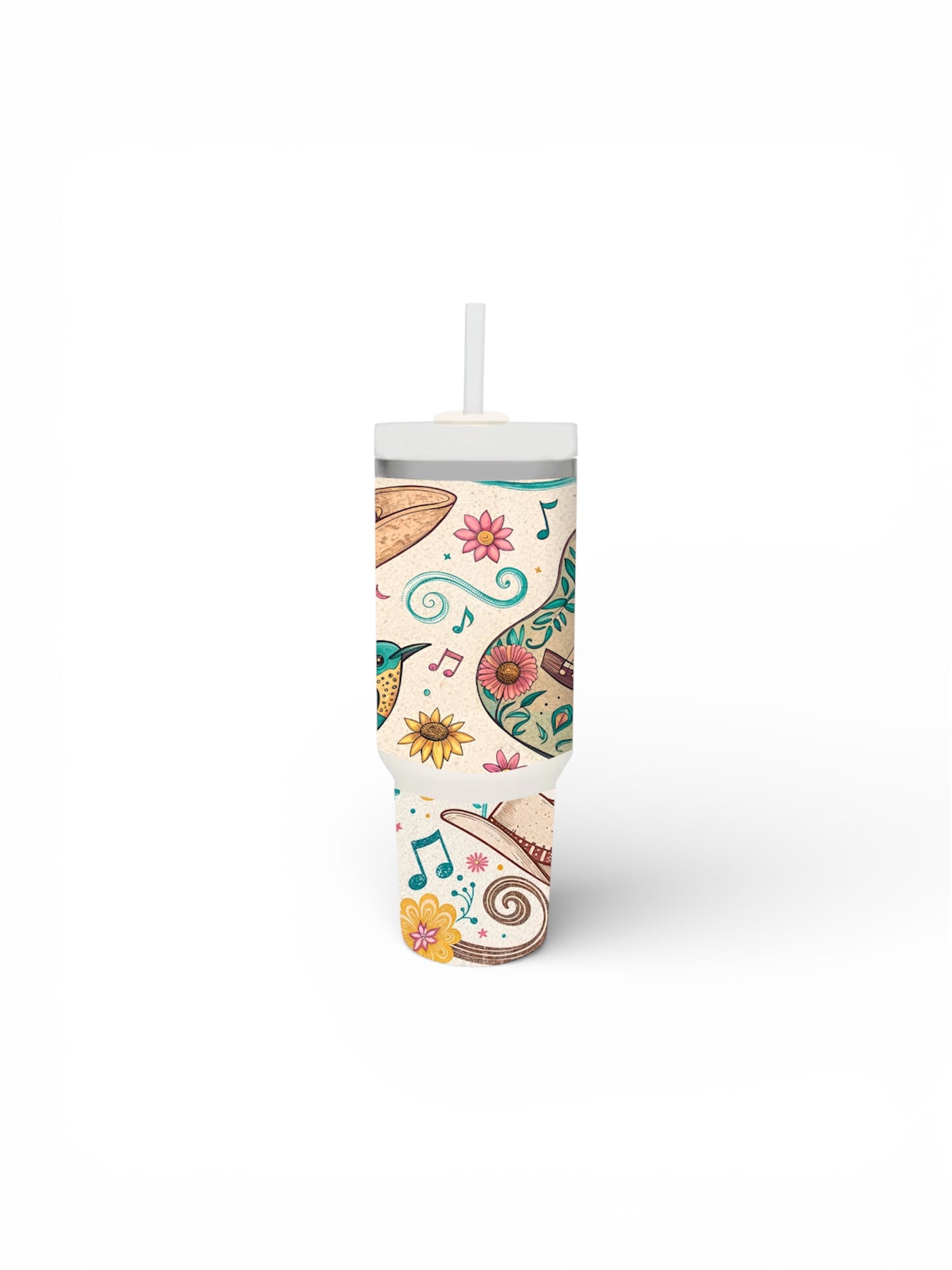 Whimsical Floral & Music Tumbler with Straw – Joy in Every Sip