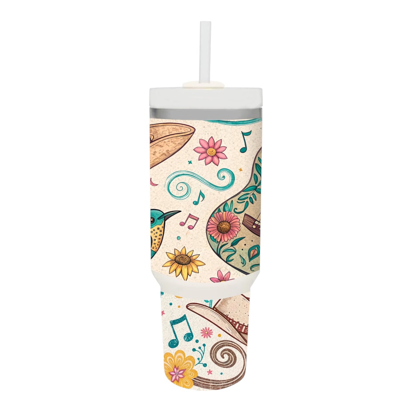 Whimsical Floral & Music Tumbler with Straw – Joy in Every Sip