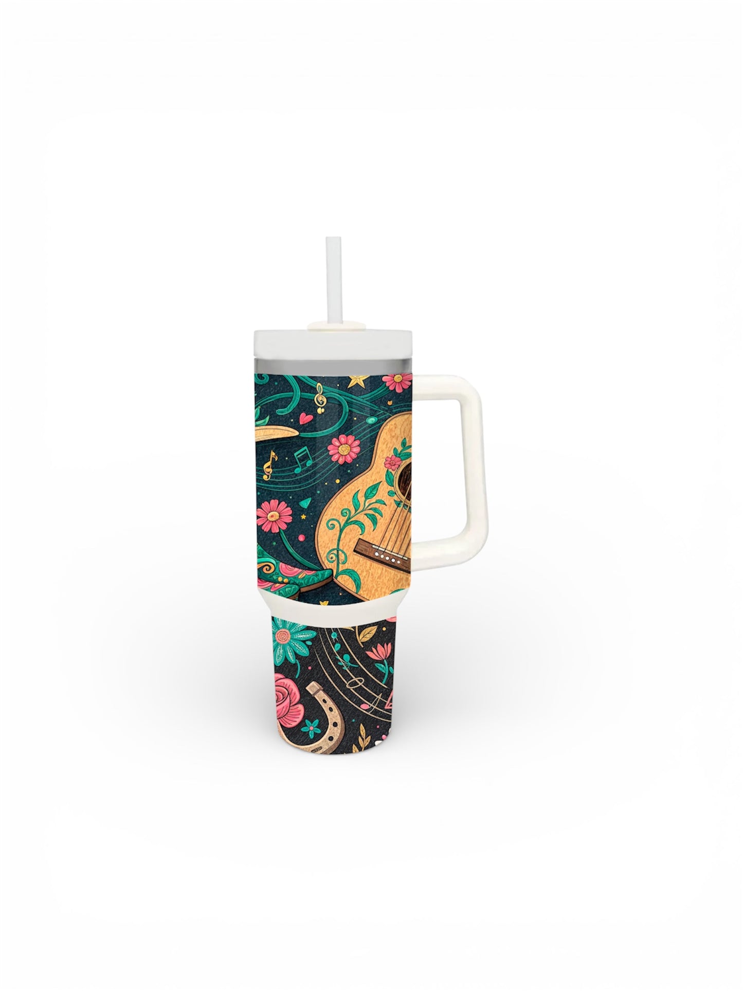 Floral Guitar Music Tumbler with Handle – Where Music Blooms