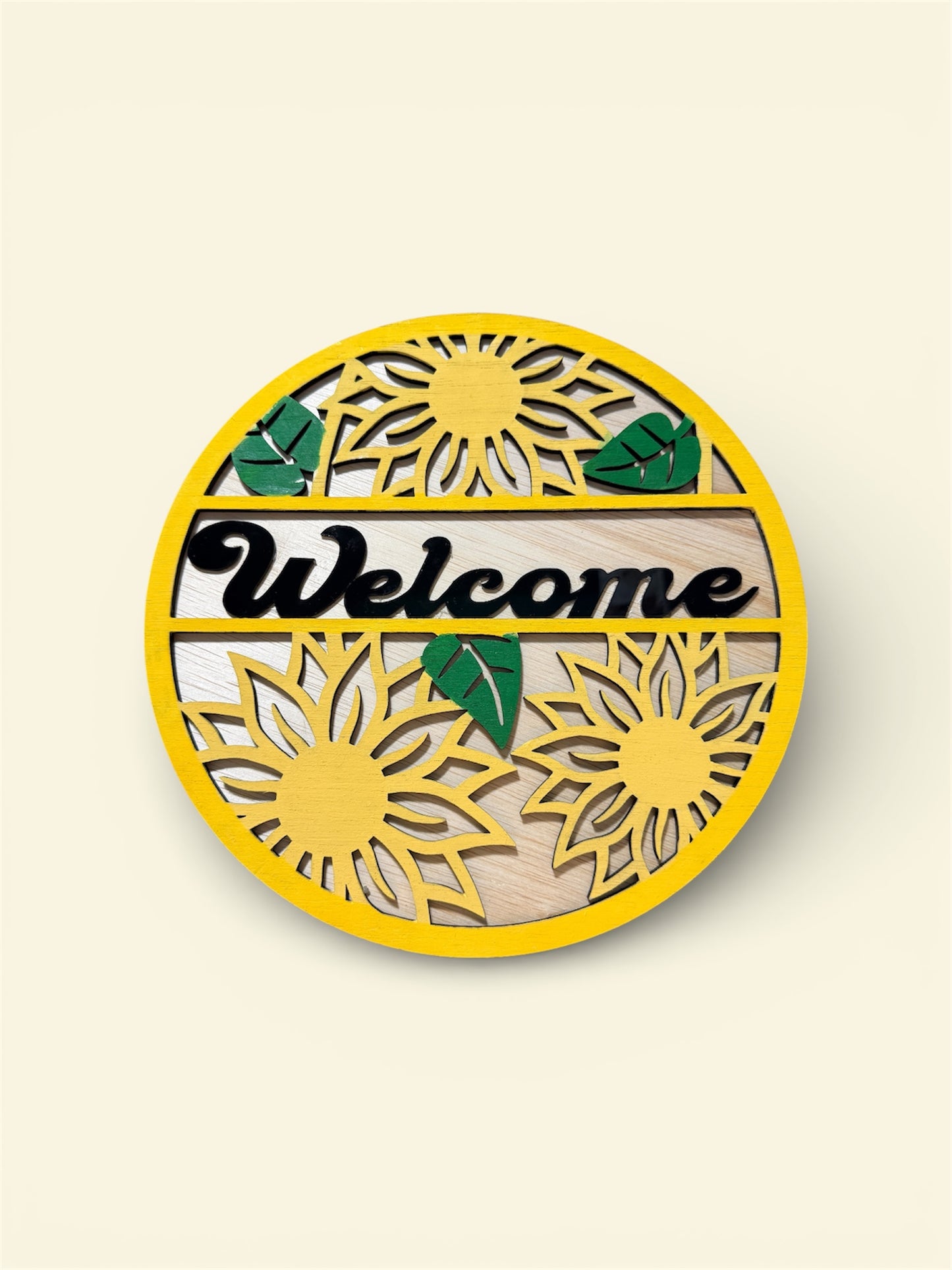 Sunflower Welcome Door Sign | Handmade Wooden Round Entryway Decor | Farmhouse Home & Porch Accent