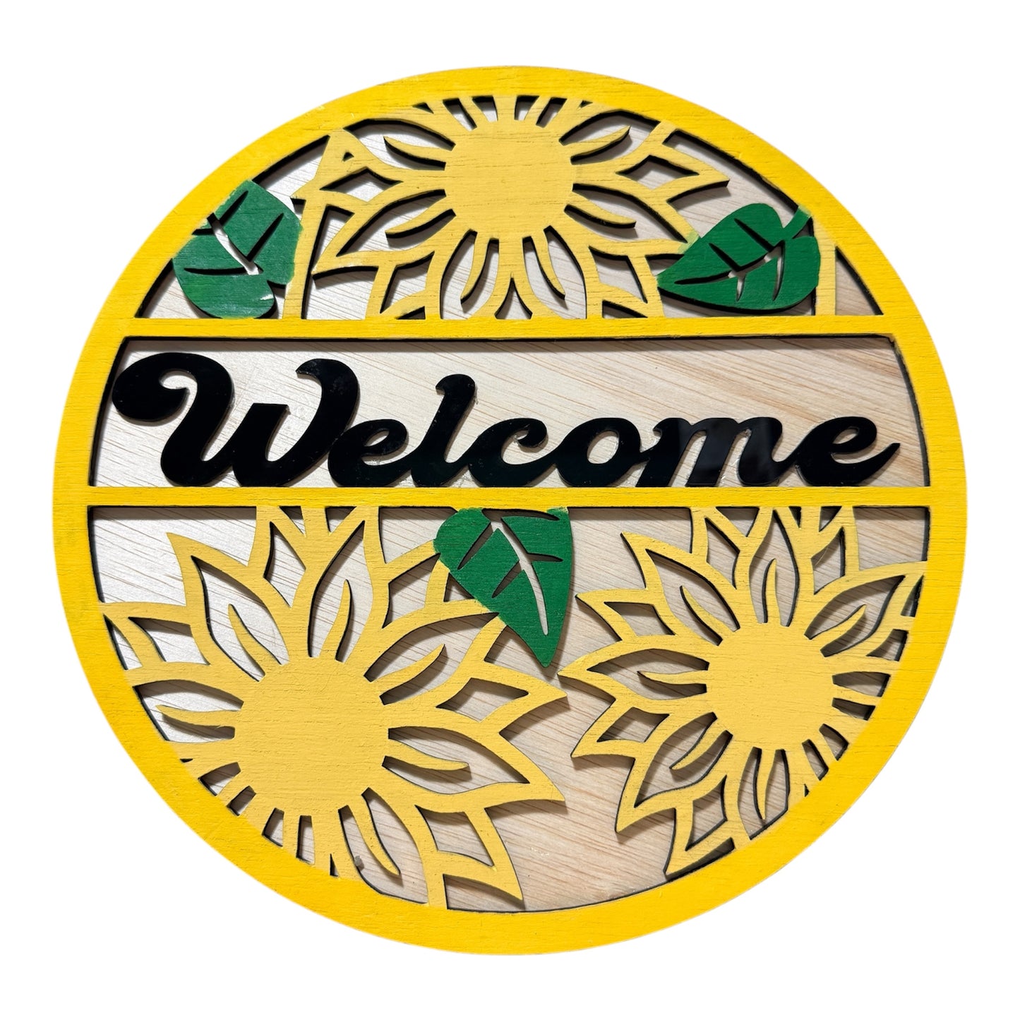Sunflower Welcome Door Sign | Handmade Wooden Round Entryway Decor | Farmhouse Home & Porch Accent
