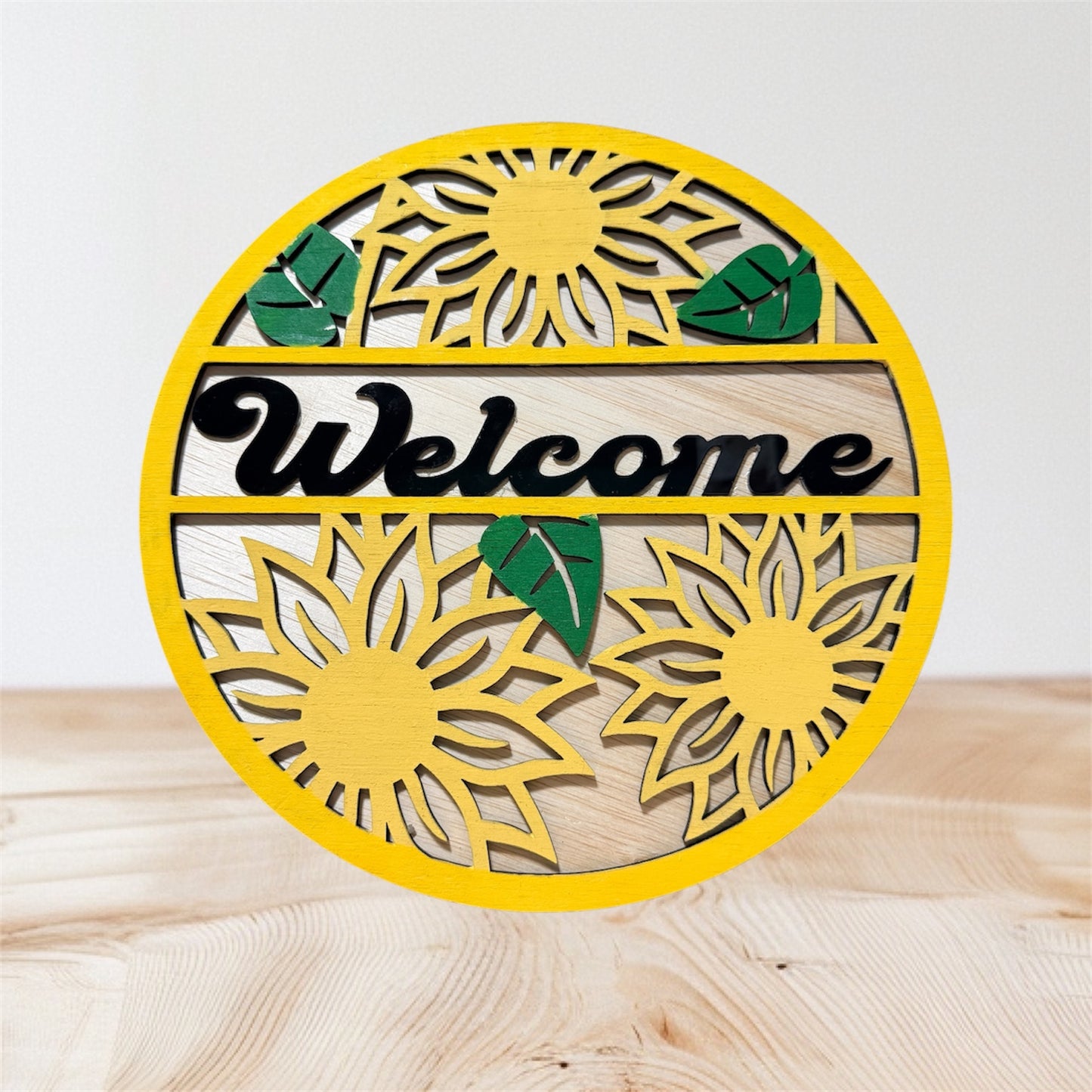 Sunflower Welcome Door Sign | Handmade Wooden Round Entryway Decor | Farmhouse Home & Porch Accent