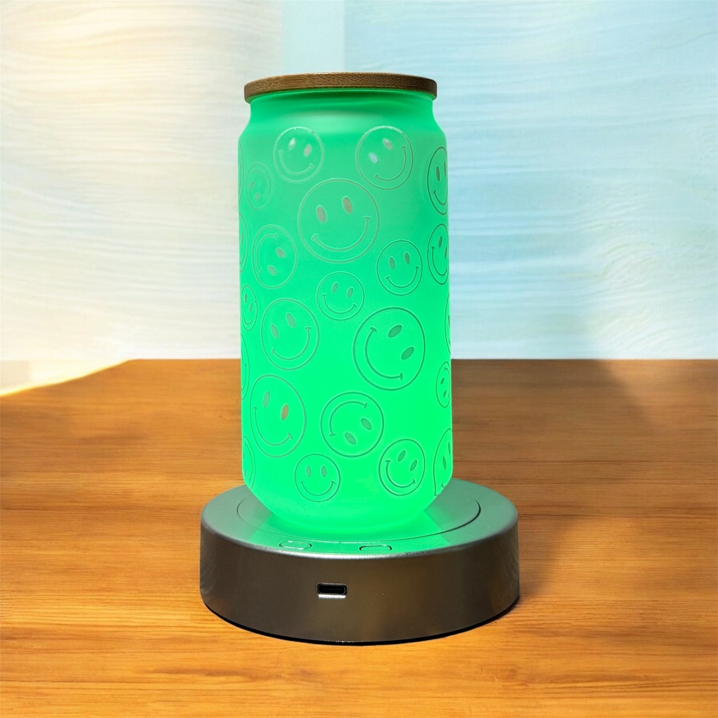 🌻 Glass Beer Can Tumbler with Bamboo Lid & Straw