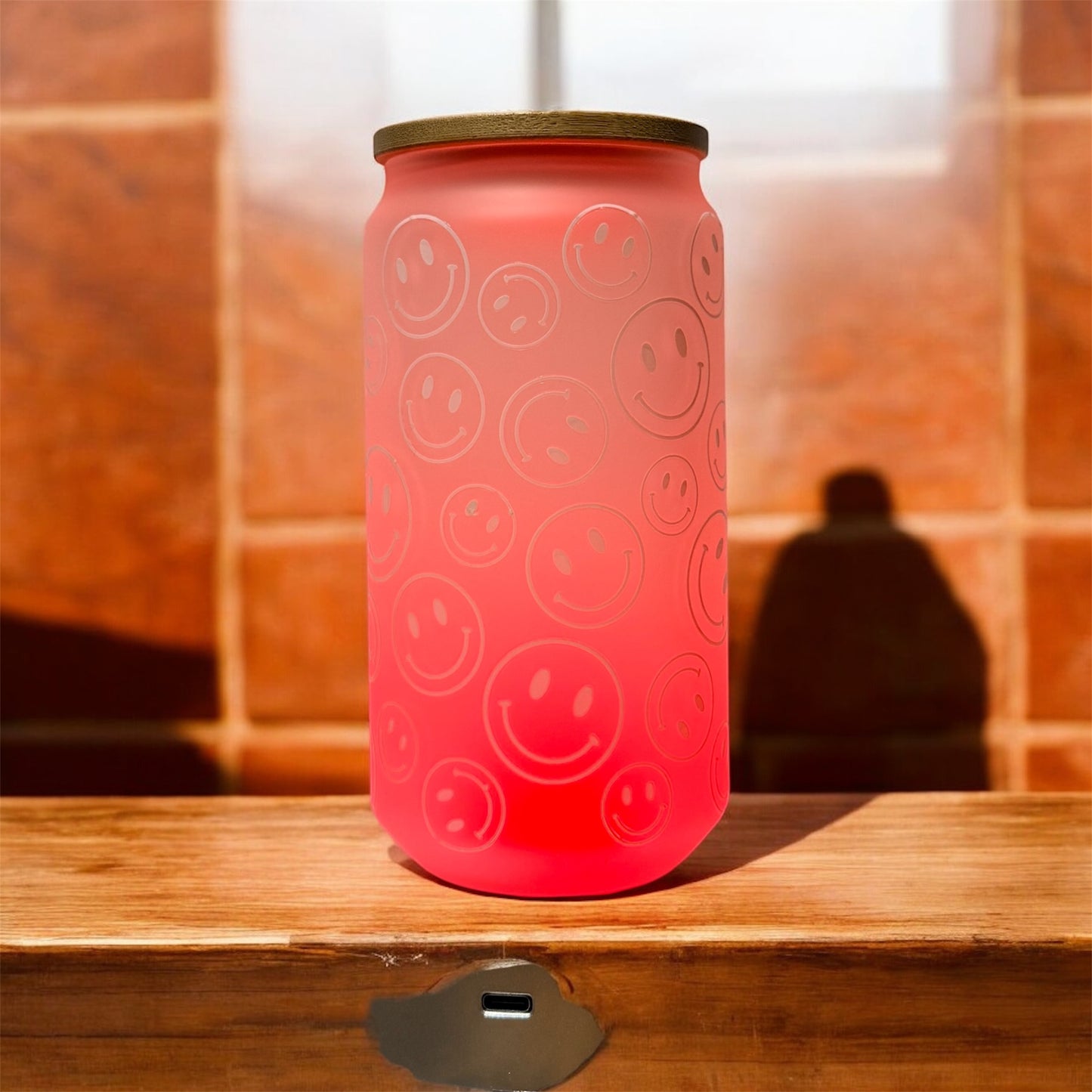 🌻 Glass Beer Can Tumbler with Bamboo Lid & Straw