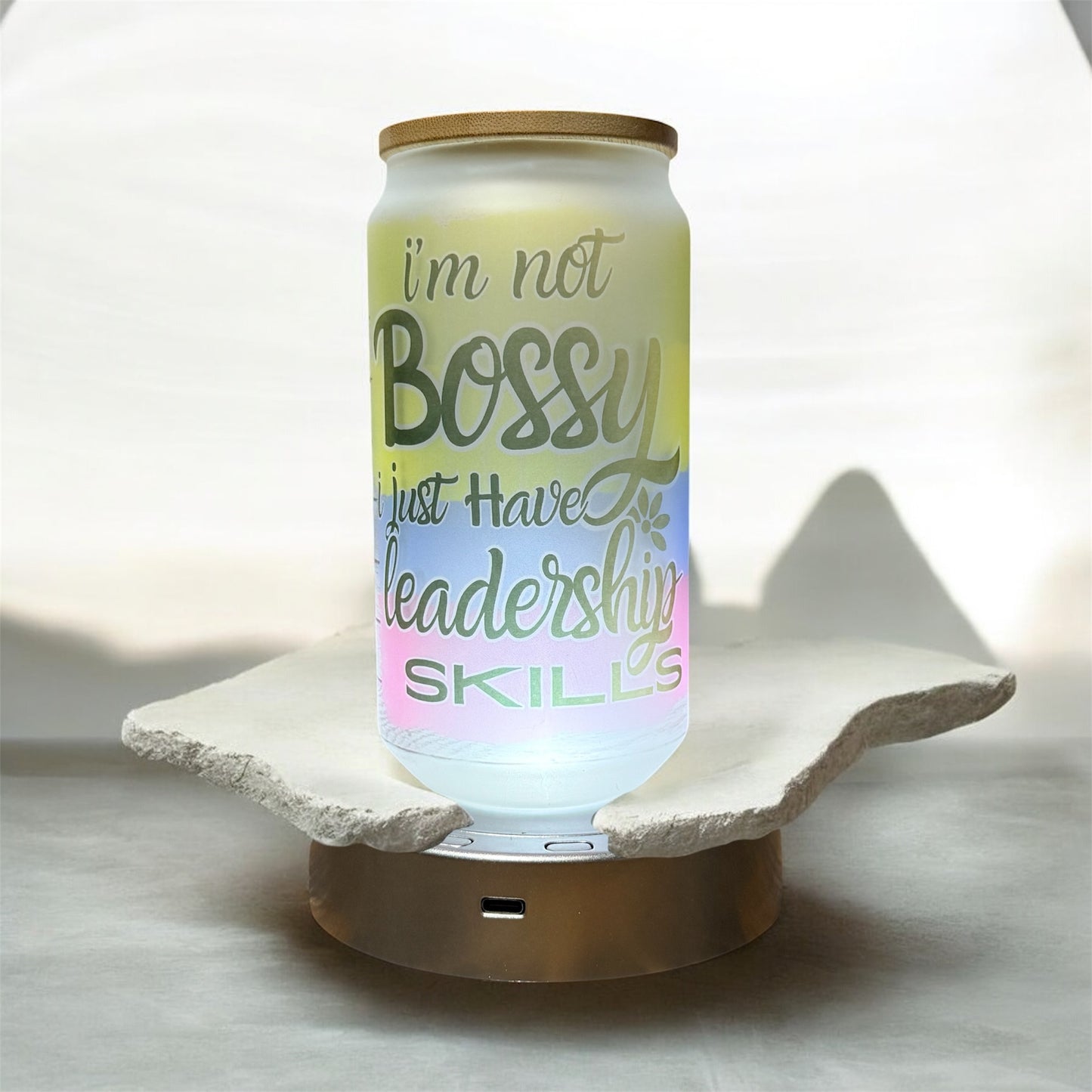 🌻 Glass Beer Can Tumbler with Bamboo Lid & Straw